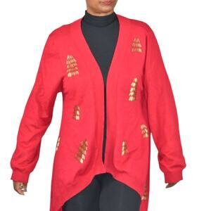 Michael Simon Cardigan Sweater Red Duster Beaded Christmas Asymmetric Plus 1X